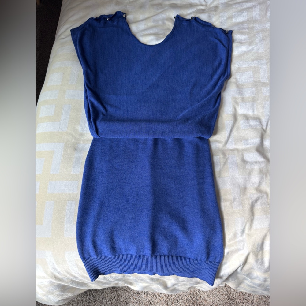 Armani Exchange Blue Knit Sleeveless Mini sweater Dress